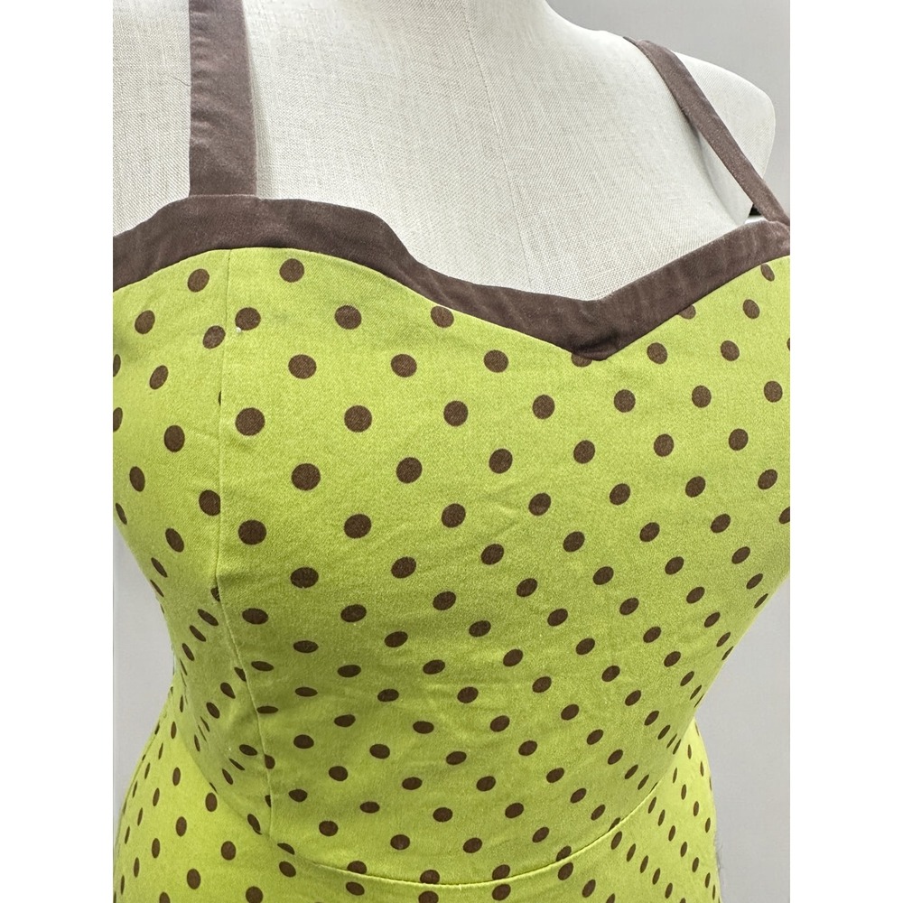 Kim Rogers Sleeveless Polka‎ Dot Dress Knee Length Green Brown Ruched Back Sz 10 - Picture 5 of 8